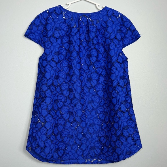&J CREW Bright Ocean Blue Lace Keyhole Neck Cap Sleeve Top Size 00 royal blue - Picture 5 of 6
